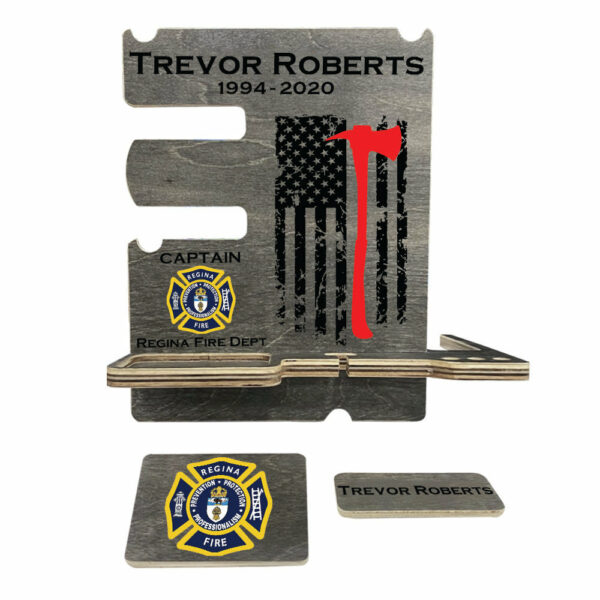 Personalized Gift for Firefighter Wood Docking Station Desk Organizer Custom Fireman Gift Phone Stand H2511 - Image 4