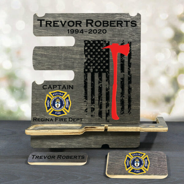 Personalized Gift for Firefighter Wood Docking Station Desk Organizer Custom Fireman Gift Phone Stand H2511 - Image 2