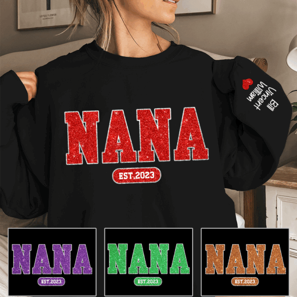 Personalized Glitter Custom Name Mimi Nana Grandma Est And Kids Sweatshirt