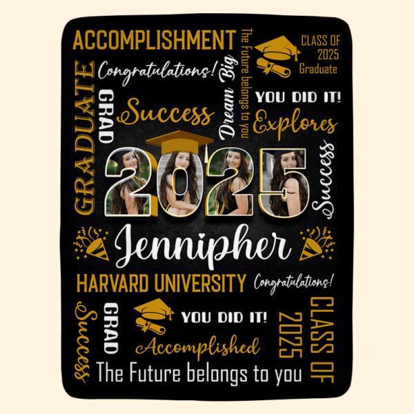 Personalized Graduation 2025 Photo Blanket Gift For College Grads - Graduation Class Of 2025 Gift K1702 - Image 2