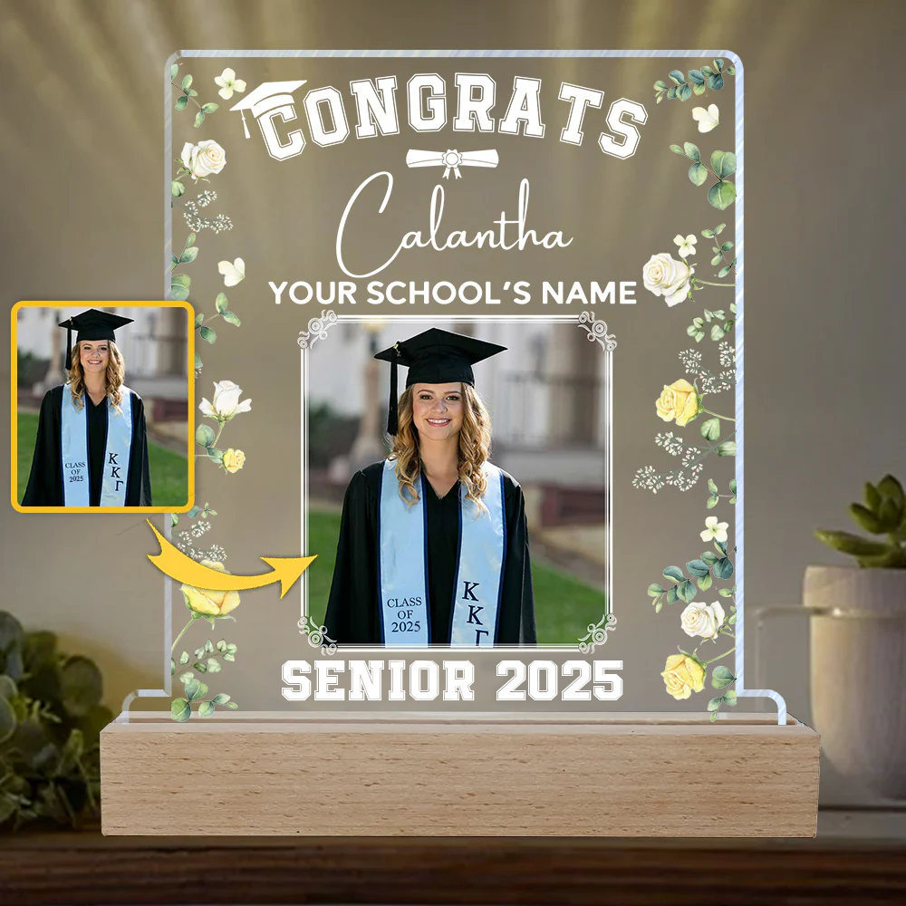 Personalized Graduation 3D Led Light Wooden Base Class of 2025 Senior Gift K1702