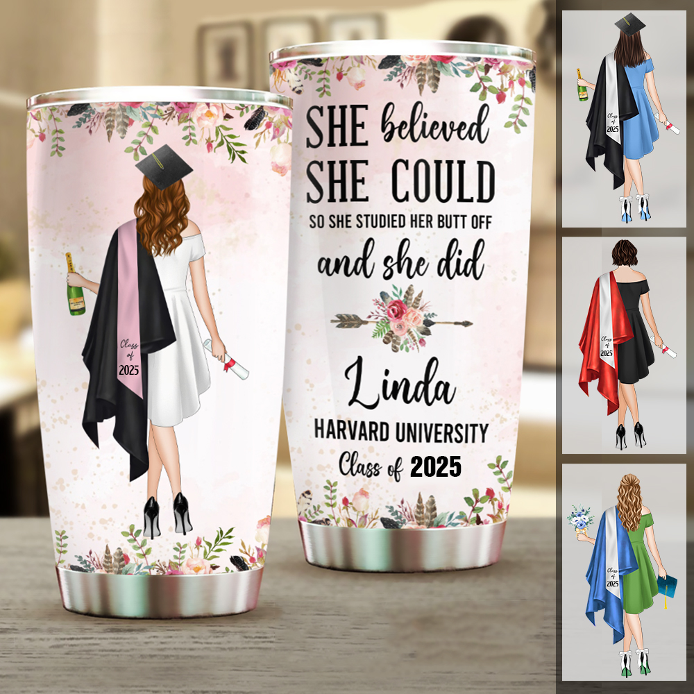 Personalized Graduation Gift Custom Clipart Flower Graduation Tumbler Graduation Class Of 2025 Collage Graduation Tumbler Grad Gift K1702