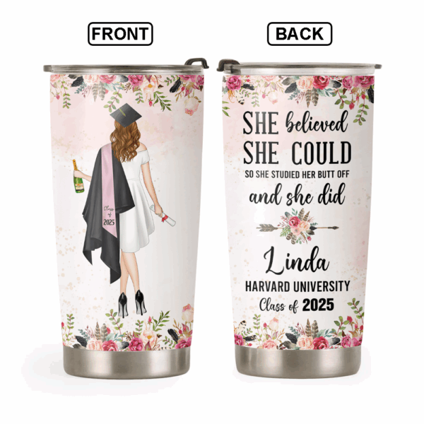 Personalized Graduation Gift Custom Clipart Flower Graduation Tumbler Graduation Class Of 2025 Collage Graduation Tumbler Grad Gift K1702 - Image 3