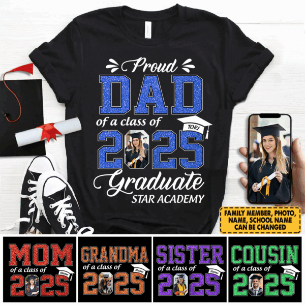 Personalized Graduation Shirts Class of 2025 for Proud Dad in Graduation of Son, Daughter, Gift for Dad