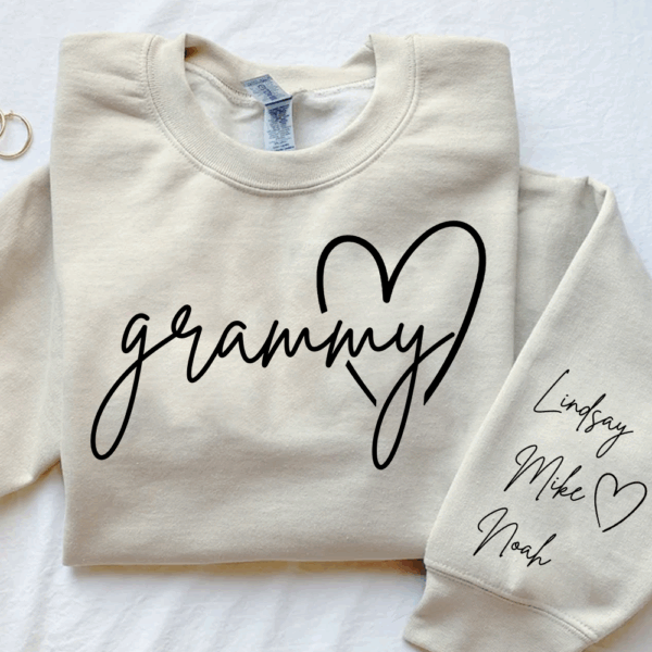 Personalized Grammy Shirt, Custom Grandma Hoodie, Cute Granny Outfit With Grandkids Names On Sleeve