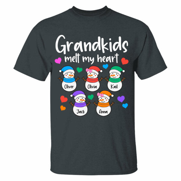 Personalized Grandkids Melt My Heart Shirt, Custom Snowmen With Grandchildren Names - Image 3