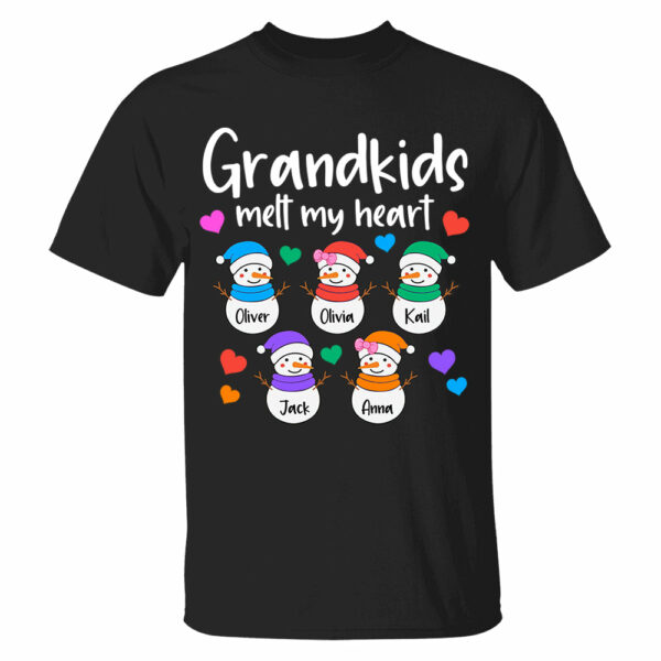 Personalized Grandkids Melt My Heart Shirt, Custom Snowmen With Grandchildren Names - Image 2