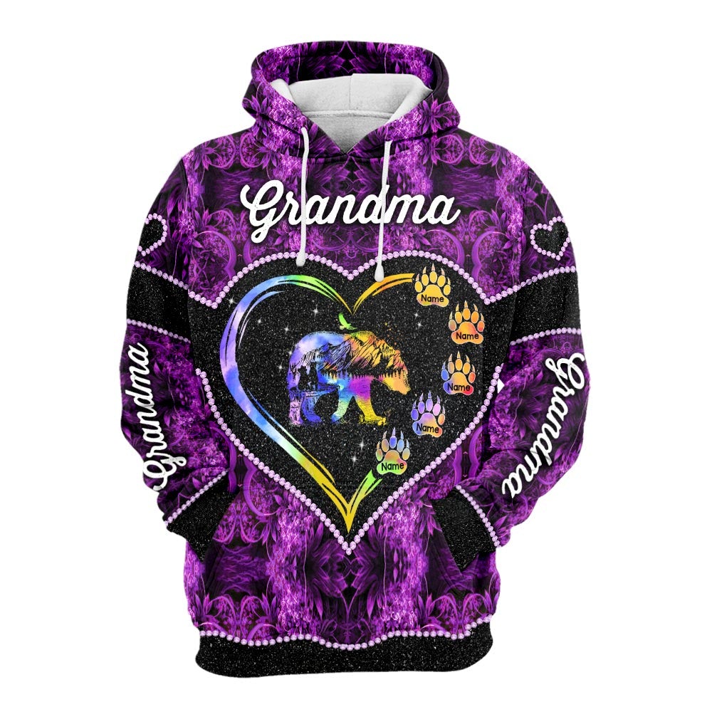 Personalized Grandma Bear Heart 3D Shirt Grandma With Grandkids Name Bear 3D All Over Print Shirt Hoodie Zip Hoodie