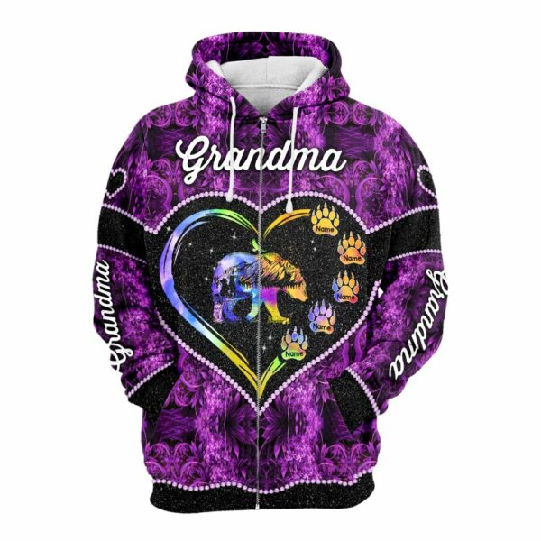 Personalized Grandma Bear Heart 3D Shirt Grandma With Grandkids Name Bear 3D All Over Print Shirt Hoodie Zip Hoodie - Image 3