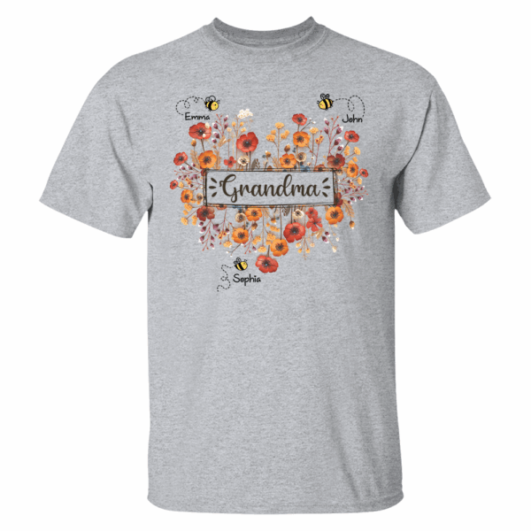 Personalized Grandma Bee Boho Wild Flowers And Grandkids Mother's Day Shirt - Image 4