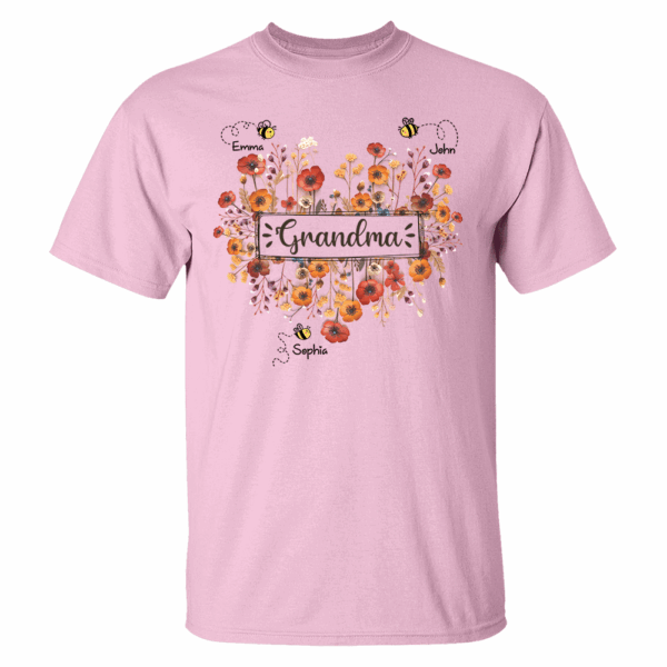Personalized Grandma Bee Boho Wild Flowers And Grandkids Mother's Day Shirt - Image 5