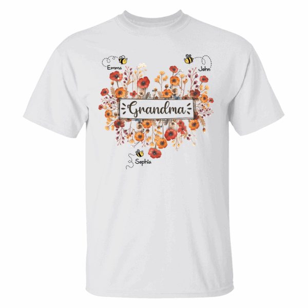 Personalized Grandma Bee Boho Wild Flowers And Grandkids Mother's Day Shirt - Image 2