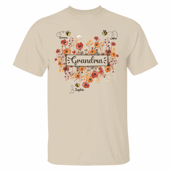 Personalized Grandma Bee Boho Wild Flowers And Grandkids Mother's Day Shirt - Image 3