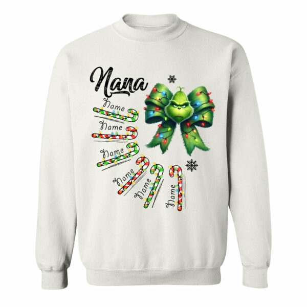 Personalized Grandma Christmas Candy Cane Coquette Bow Shirt, Custom Nana Mimi Funny Christmas Shirt - Image 4