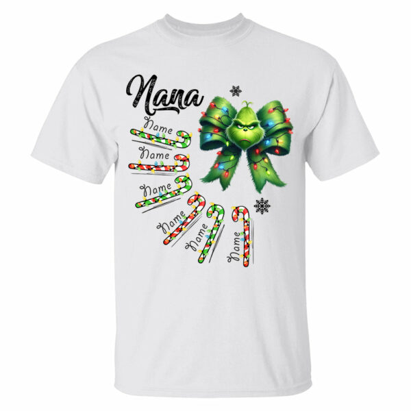 Personalized Grandma Christmas Candy Cane Coquette Bow Shirt, Custom Nana Mimi Funny Christmas Shirt - Image 3