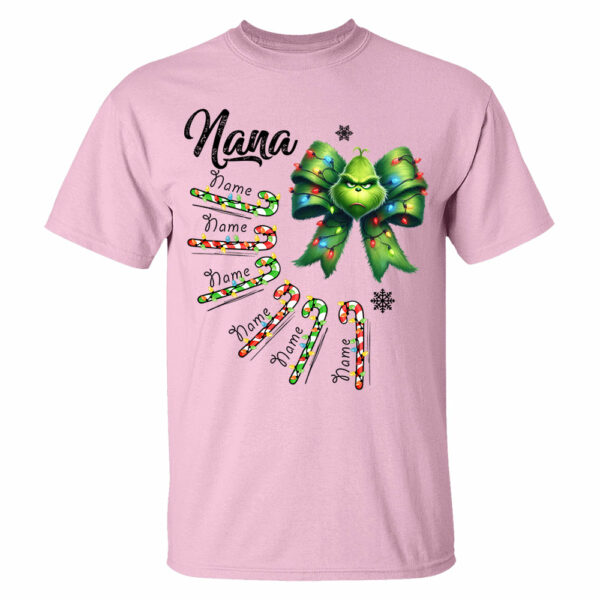 Personalized Grandma Christmas Candy Cane Coquette Bow Shirt, Custom Nana Mimi Funny Christmas Shirt - Image 6