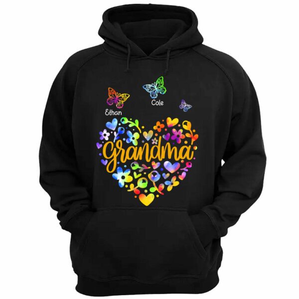 Personalized Grandma Colorful Flower Heart With Butterflies Shirt For Grandma - Image 3