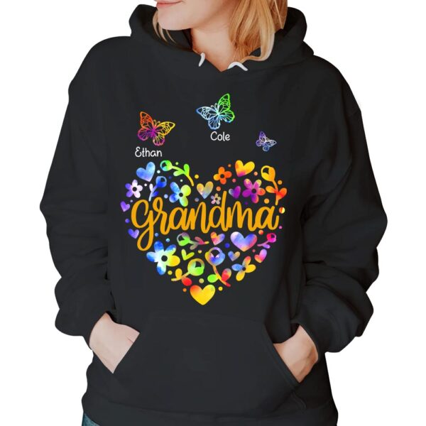 Personalized Grandma Colorful Flower Heart With Butterflies Shirt For Grandma - Image 4
