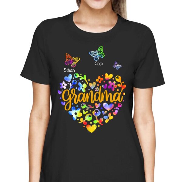 Personalized Grandma Colorful Flower Heart With Butterflies Shirt For Grandma - Image 2