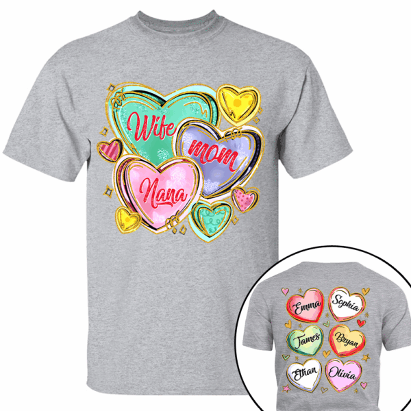 Personalized Grandma Heart Shirt, Custom Nickname Mom Grandma Shirts, Valentine Grandma Mom Gifts - Image 3