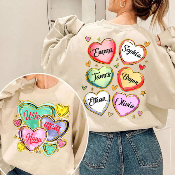 Personalized Grandma Heart Shirt, Custom Nickname Mom Grandma Shirts, Valentine Grandma Mom Gifts