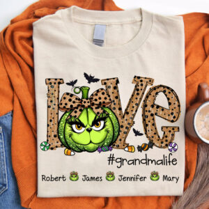 Personalized Grandma Life Halloween Green Pumpkin For Give Nana And Kids Shirt