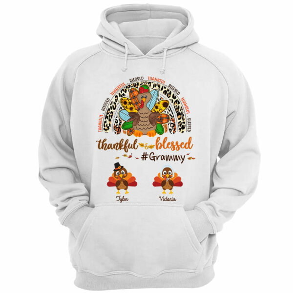 Personalized Grandma Nana Thankgiving Shirt Thankful Blessed Grandma Like Turkey Shirt With Grandkids Name - Image 3