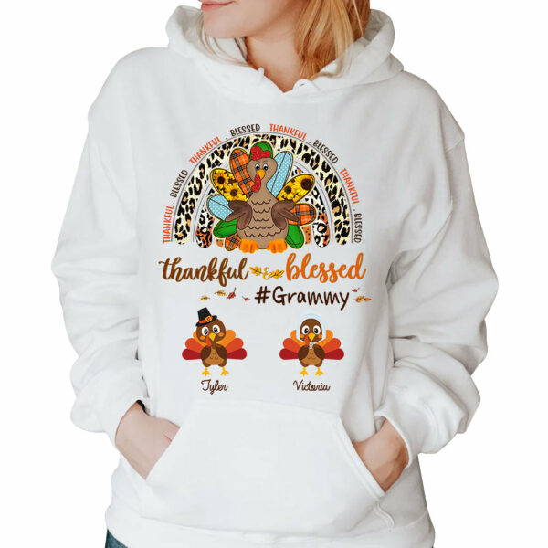 Personalized Grandma Nana Thankgiving Shirt Thankful Blessed Grandma Like Turkey Shirt With Grandkids Name - Image 4