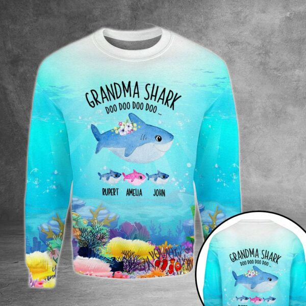 Personalized Grandma Shark Doo Doo Under The Sea 3D Shirt Grandma With Grandkids Name Cute Shark 3D All Over Print Hoodie Zip Hoodie - Image 2