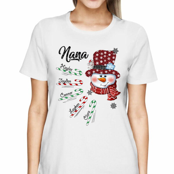 Personalized Grandma Snowman Candy Cane Christmas Shirt, Custom Grandma Nana Mimi Christmas Shirt - Image 3