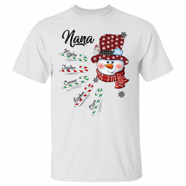 Personalized Grandma Snowman Candy Cane Christmas Shirt, Custom Grandma Nana Mimi Christmas Shirt - Image 2