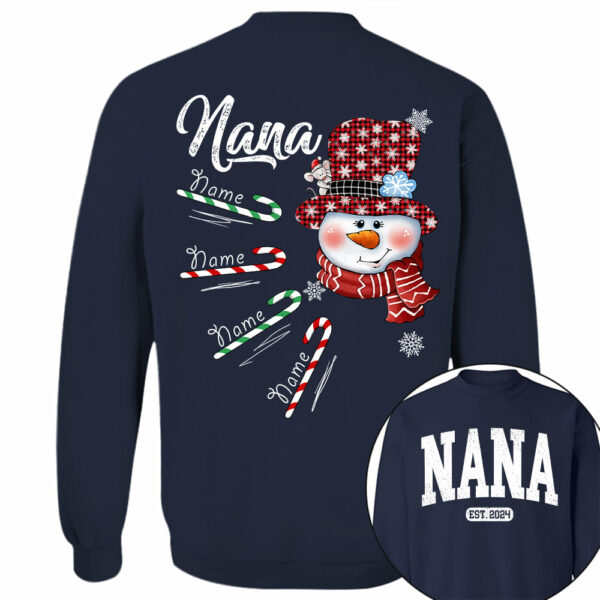 Personalized Grandma Snowman Candy Cane Christmas Shirt - Image 3