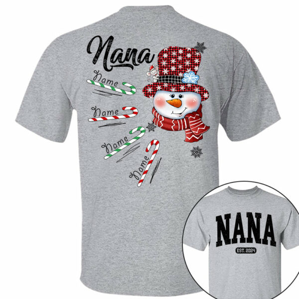 Personalized Grandma Snowman Candy Cane Christmas Shirt - Image 3
