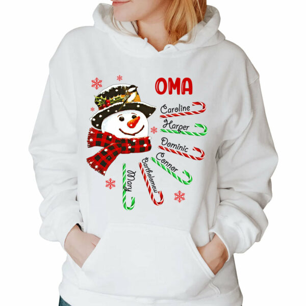 Personalized Grandma Snowman Candy Shirt Grandma With Grandkids Name Christmas Shirt - Image 4
