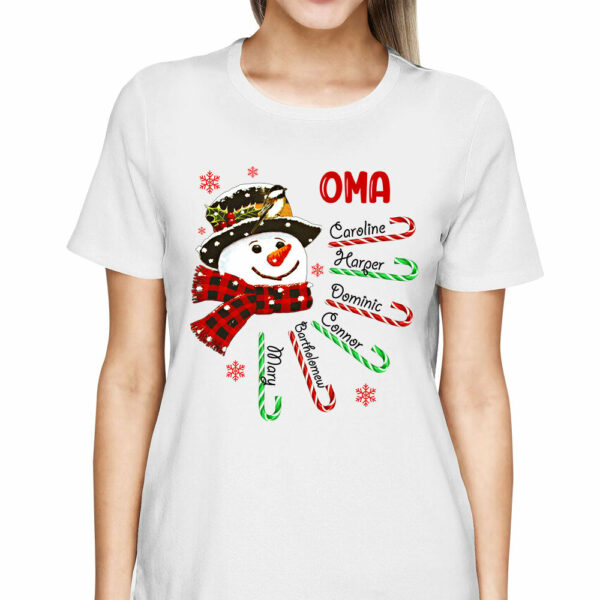 Personalized Grandma Snowman Candy Shirt Grandma With Grandkids Name Christmas Shirt - Image 2