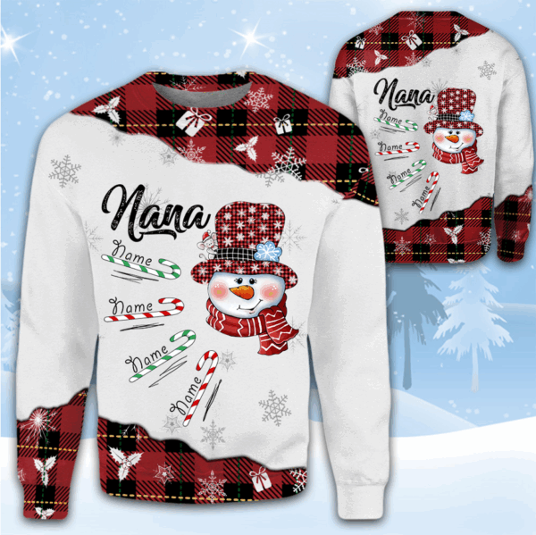 Personalized Grandma Snowman Christmas Shirt Custom With Grandkids All Over Print Shirt For Grandma Nana Gigi - Image 3