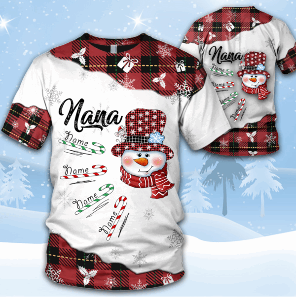 Personalized Grandma Snowman Christmas Shirt Custom With Grandkids All Over Print Shirt For Grandma Nana Gigi - Image 2