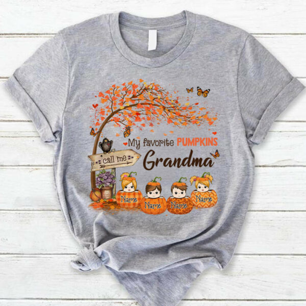 Personalized Grandma Tree Autumn Pumpkin Shirt, Nana Halloween Shirt, Custom Grandma With Grandkids Name Shirt K1702 - Image 2