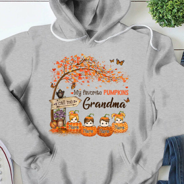 Personalized Grandma Tree Autumn Pumpkin Shirt, Nana Halloween Shirt, Custom Grandma With Grandkids Name Shirt K1702 - Image 9