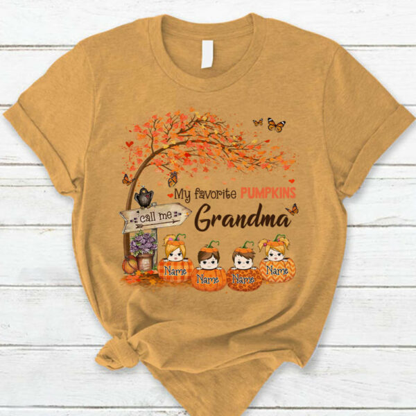 Personalized Grandma Tree Autumn Pumpkin Shirt, Nana Halloween Shirt, Custom Grandma With Grandkids Name Shirt K1702 - Image 5