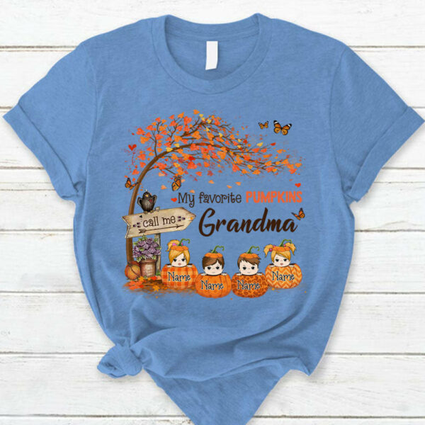 Personalized Grandma Tree Autumn Pumpkin Shirt, Nana Halloween Shirt, Custom Grandma With Grandkids Name Shirt K1702 - Image 3