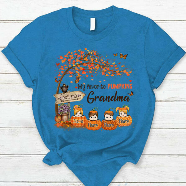 Personalized Grandma Tree Autumn Pumpkin Shirt, Nana Halloween Shirt, Custom Grandma With Grandkids Name Shirt K1702 - Image 4