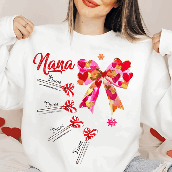 Personalized Grandma Valentine Coquette Bow Shirt, Custom Nana Mimi Funny Valentine Shirt