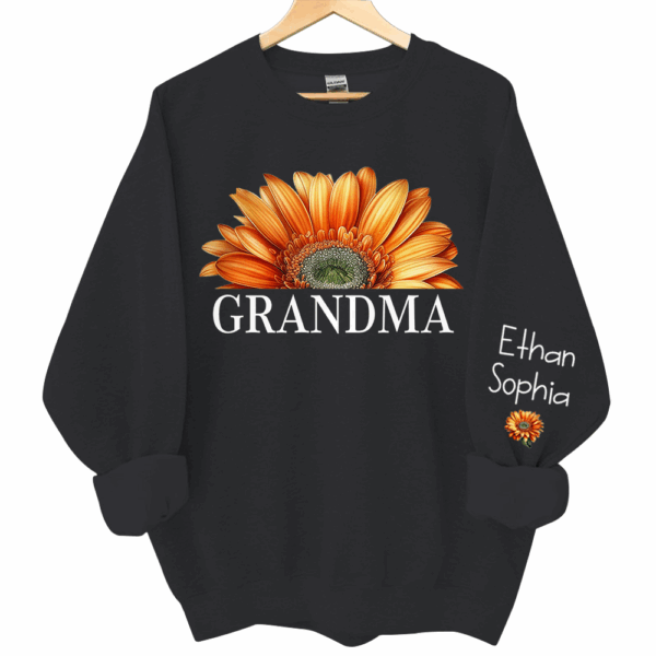 Personalized Grandma Watercolor Daisy Sweatshirt, Custom Grandma Shirt With Kids Name On Sleeve - Image 2