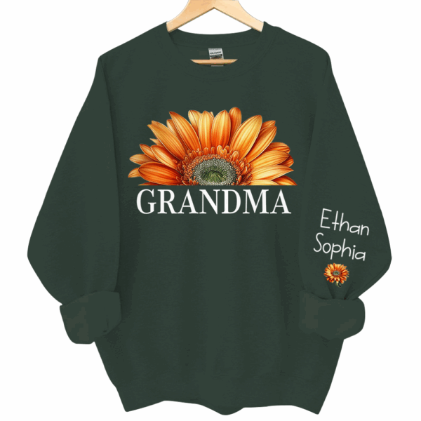 Personalized Grandma Watercolor Daisy Sweatshirt, Custom Grandma Shirt With Kids Name On Sleeve - Image 5