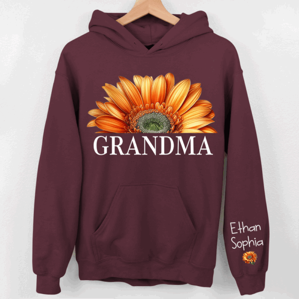 Personalized Grandma Watercolor Daisy Sweatshirt, Custom Grandma Shirt With Kids Name On Sleeve - Image 8