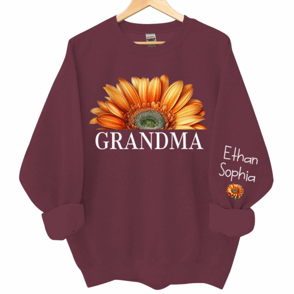 Personalized Grandma Watercolor Daisy Sweatshirt, Custom Grandma Shirt With Kids Name On Sleeve - Image 7