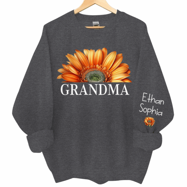 Personalized Grandma Watercolor Daisy Sweatshirt, Custom Grandma Shirt With Kids Name On Sleeve - Image 9