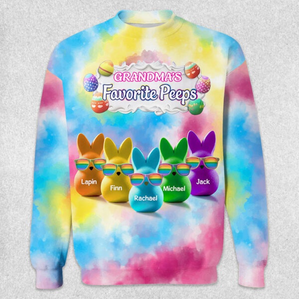 Personalized Grandma's Favorite Bunny Colorful All Over Print Shirt - Image 3