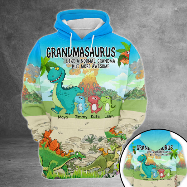 Personalized Grandmasaurus Like A Normal Grandma But More Awesome All Over Print Shirts For Grandma Nickname And Grandkid's Name Can Be Changed - Image 2